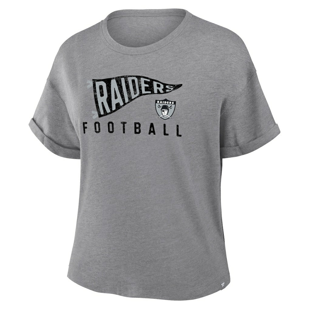 Las Vegas Raiders Women's Pennant Wave Tribute Tri-Blend Boxy T-Shirt - Heather Gray T-shirts