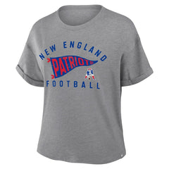 New England Patriots Women's Pennant Wave Tribute Tri-Blend Boxy T-Shirt - Heather Gray T-shirts