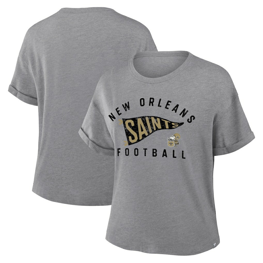 New Orleans Saints Women's Pennant Wave Tribute Tri-Blend Boxy T-Shirt - Heather Gray T-shirts