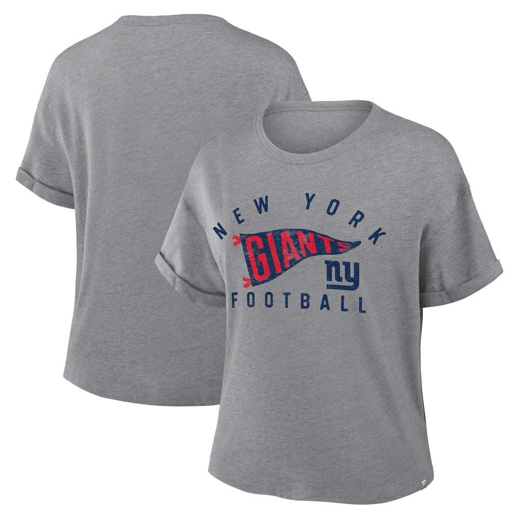 New York Giants Women's Pennant Wave Tribute Tri-Blend Boxy T-Shirt - Heather Gray T-shirts