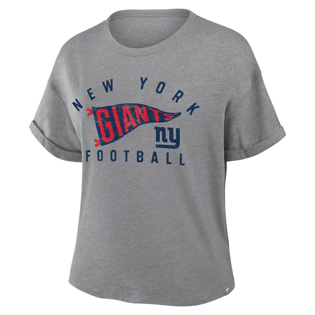 New York Giants Women's Pennant Wave Tribute Tri-Blend Boxy T-Shirt - Heather Gray T-shirts