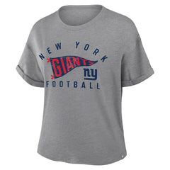 New York Giants Women's Pennant Wave Tribute Tri-Blend Boxy T-Shirt - Heather Gray T-shirts