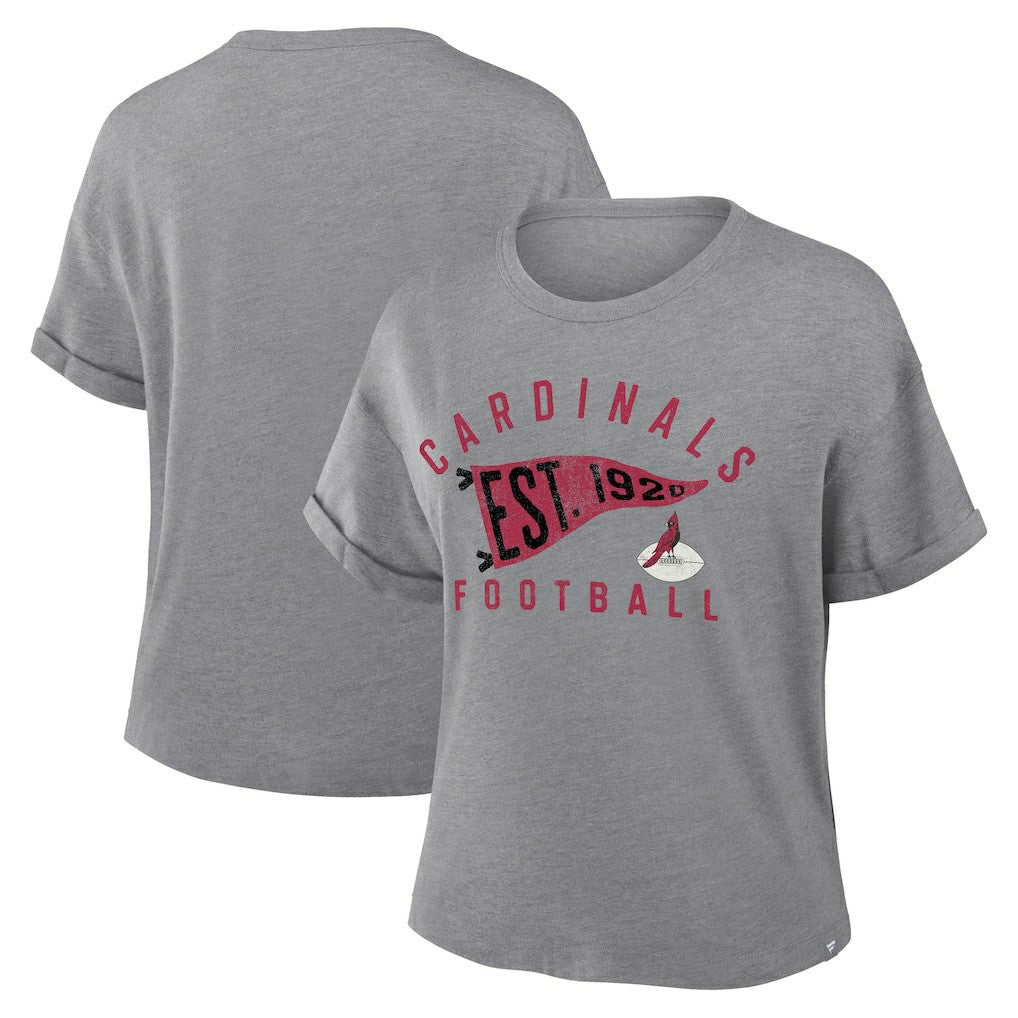 Arizona Cardinals Women's Pennant Wave Tribute Tri-Blend Boxy T-Shirt - Heather Gray T-shirts