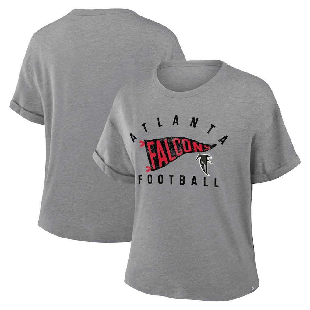 Atlanta Falcons Women's Pennant Wave Tribute Tri-Blend Boxy T-Shirt - Heather Gray T-shirts