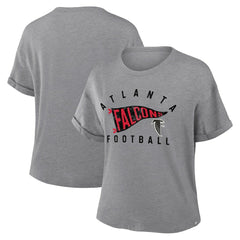 Atlanta Falcons Women's Pennant Wave Tribute Tri-Blend Boxy T-Shirt - Heather Gray T-shirts