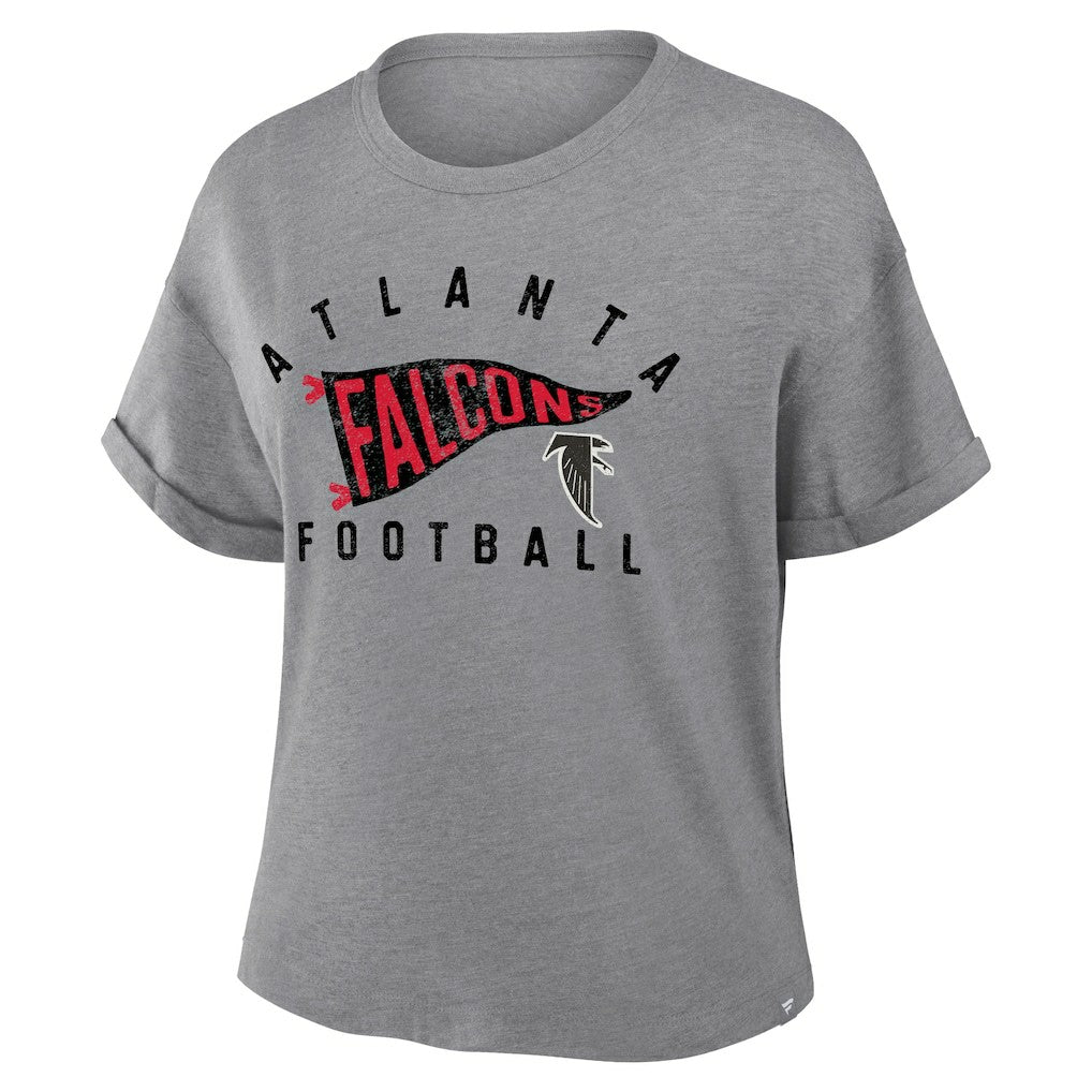 Atlanta Falcons Women's Pennant Wave Tribute Tri-Blend Boxy T-Shirt - Heather Gray T-shirts