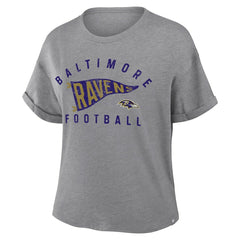 Baltimore Ravens Women's Pennant Wave Tribute Tri-Blend Boxy T-Shirt - Heather Gray T-shirts