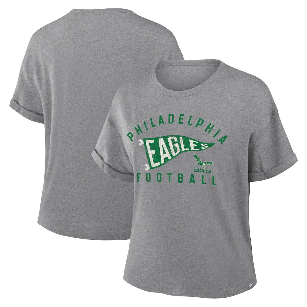 Philadelphia Eagles Women's Pennant Wave Tribute Tri-Blend Boxy T-Shirt - Heather Gray T-shirts