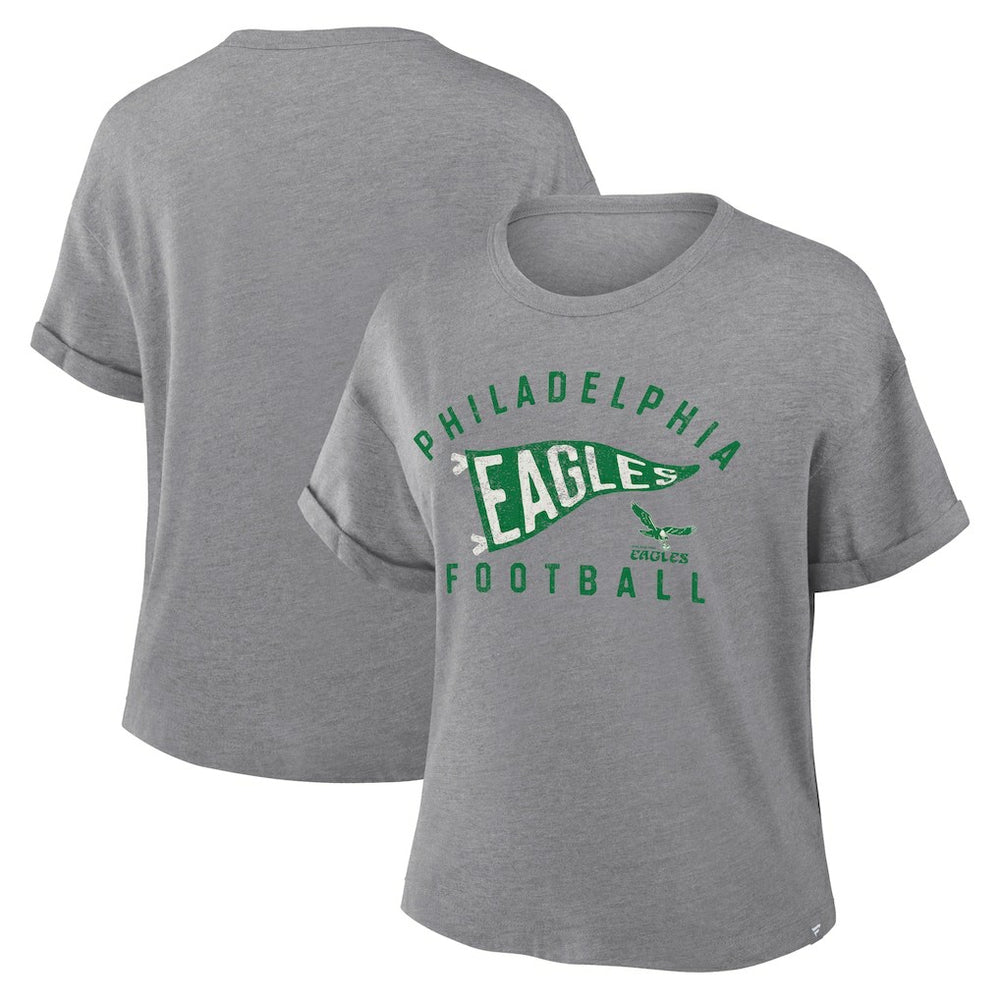 Philadelphia Eagles Women's Pennant Wave Tribute Tri-Blend Boxy T-Shirt - Heather Gray T-shirts