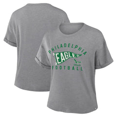 Philadelphia Eagles Women's Pennant Wave Tribute Tri-Blend Boxy T-Shirt - Heather Gray T-shirts