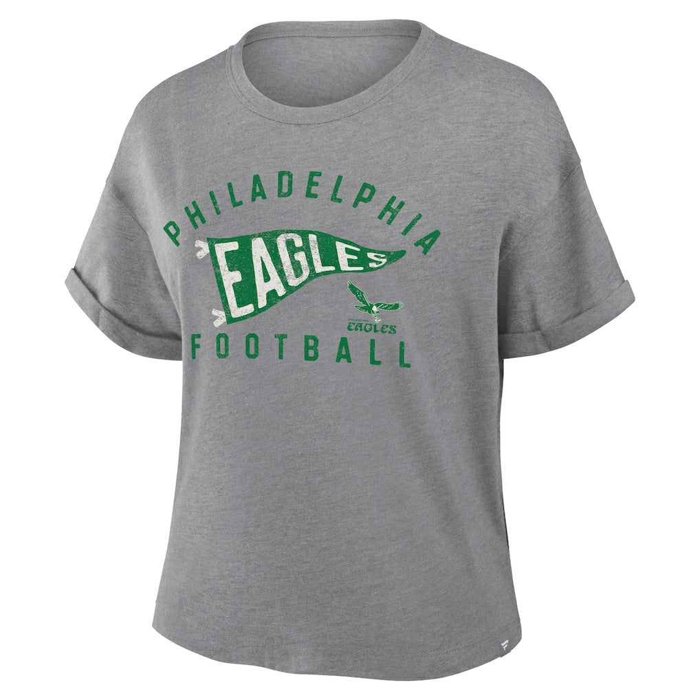 Philadelphia Eagles Women's Pennant Wave Tribute Tri-Blend Boxy T-Shirt - Heather Gray T-shirts