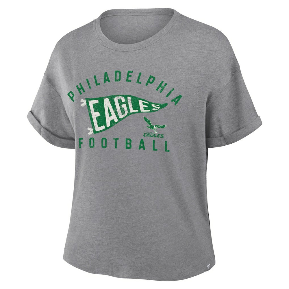 Philadelphia Eagles Women's Pennant Wave Tribute Tri-Blend Boxy T-Shirt - Heather Gray T-shirts