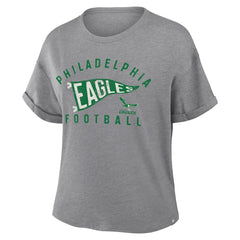 Philadelphia Eagles Women's Pennant Wave Tribute Tri-Blend Boxy T-Shirt - Heather Gray T-shirts