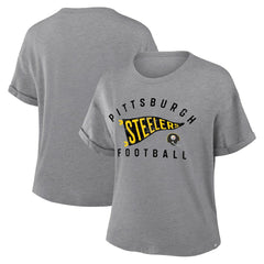 Pittsburgh Steelers Women's Pennant Wave Tribute Tri-Blend Boxy T-Shirt - Heather Gray T-shirts