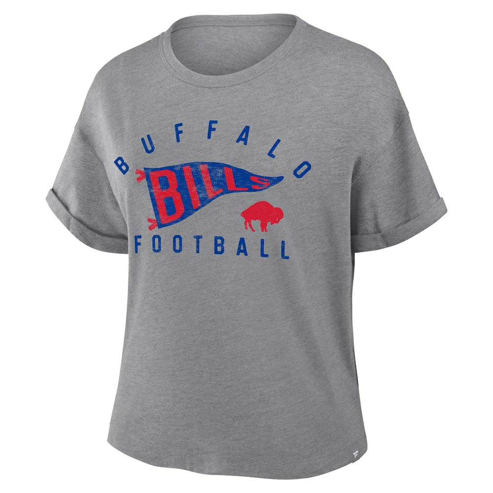 Buffalo Bills Women's Pennant Wave Tribute Tri-Blend Boxy T-Shirt - Heather Gray T-shirts