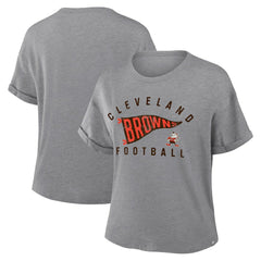 Cleveland Browns Women's Pennant Wave Tribute Tri-Blend Boxy T-Shirt - Heather Gray T-shirts