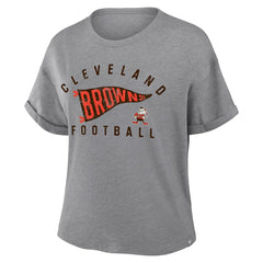 Cleveland Browns Women's Pennant Wave Tribute Tri-Blend Boxy T-Shirt - Heather Gray T-shirts