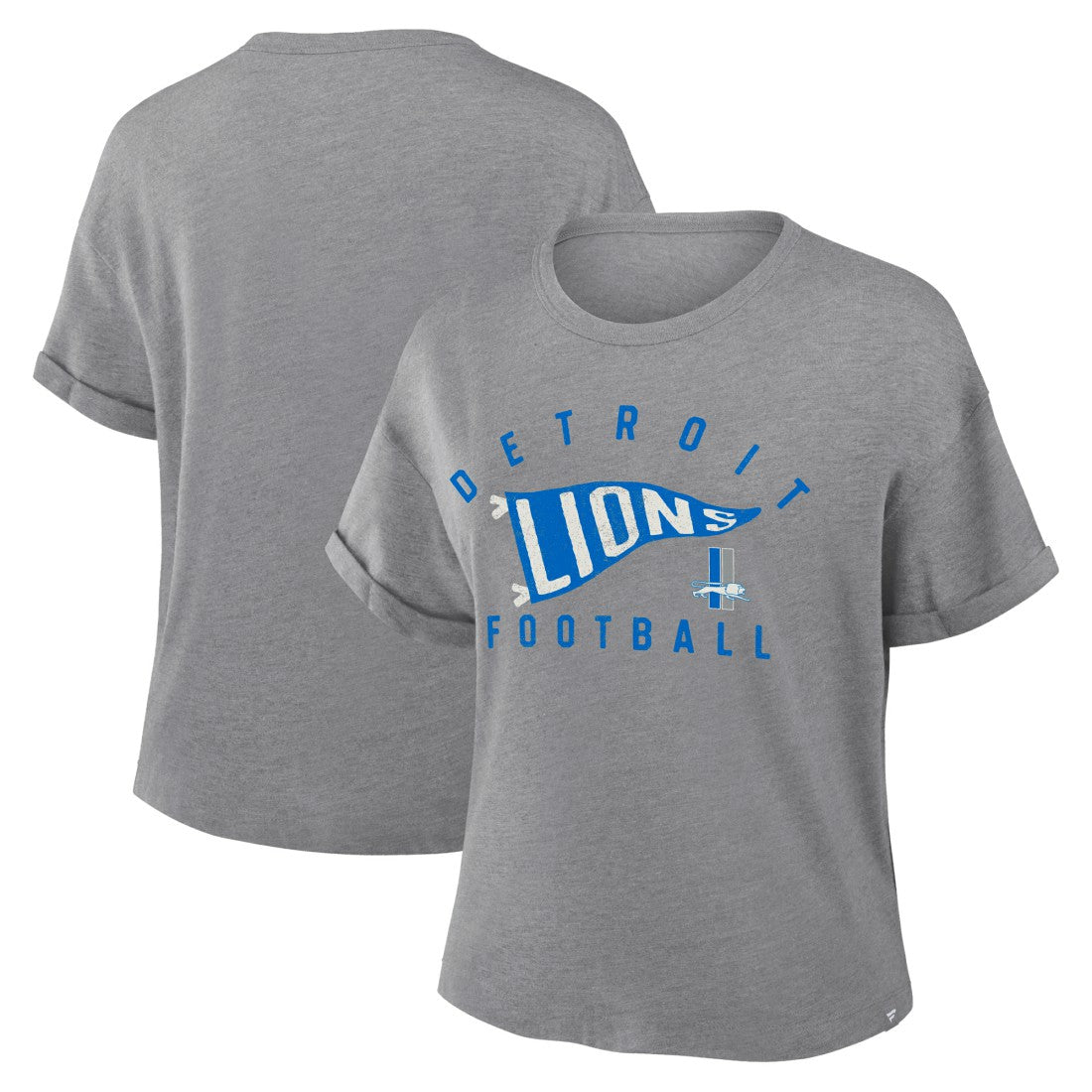 Detroit Lions Women's Pennant Wave Tribute Tri-Blend Boxy T-Shirt - Heather Gray T-shirts