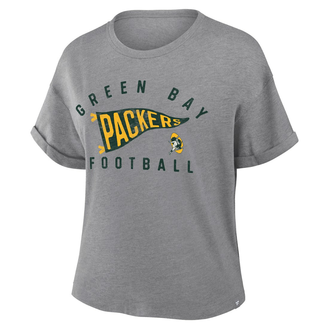 Green Bay Packers Women's Pennant Wave Tribute Tri-Blend Boxy T-Shirt - Heather Gray T-shirts