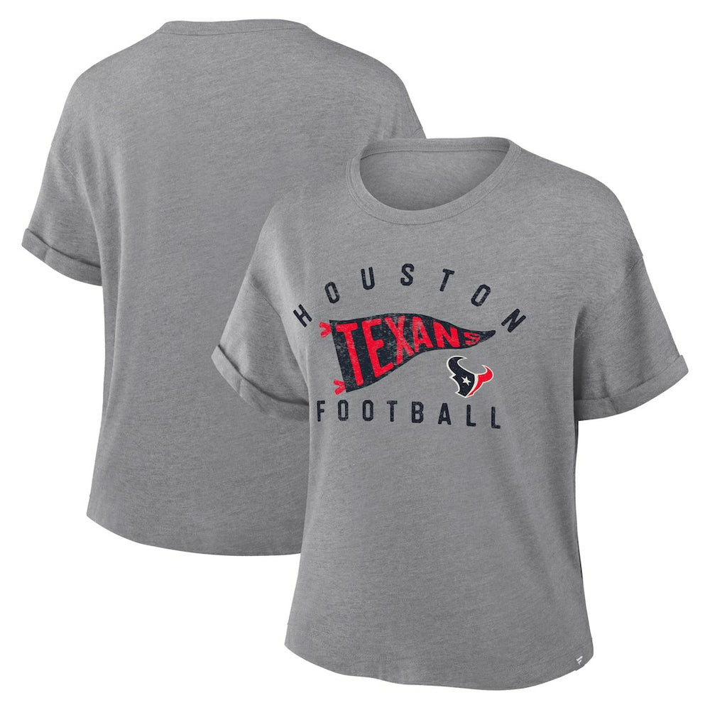 Houston Texans Women's Pennant Wave Tribute Tri-Blend Boxy T-Shirt - Heather Gray T-shirts