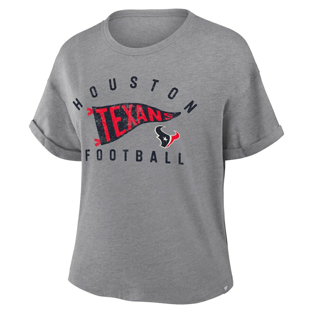 Houston Texans Women's Pennant Wave Tribute Tri-Blend Boxy T-Shirt - Heather Gray T-shirts