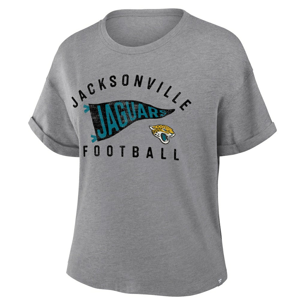 Jacksonville Jaguars Women's Pennant Wave Tribute Tri-Blend Boxy T-Shirt - Heather Gray T-shirts