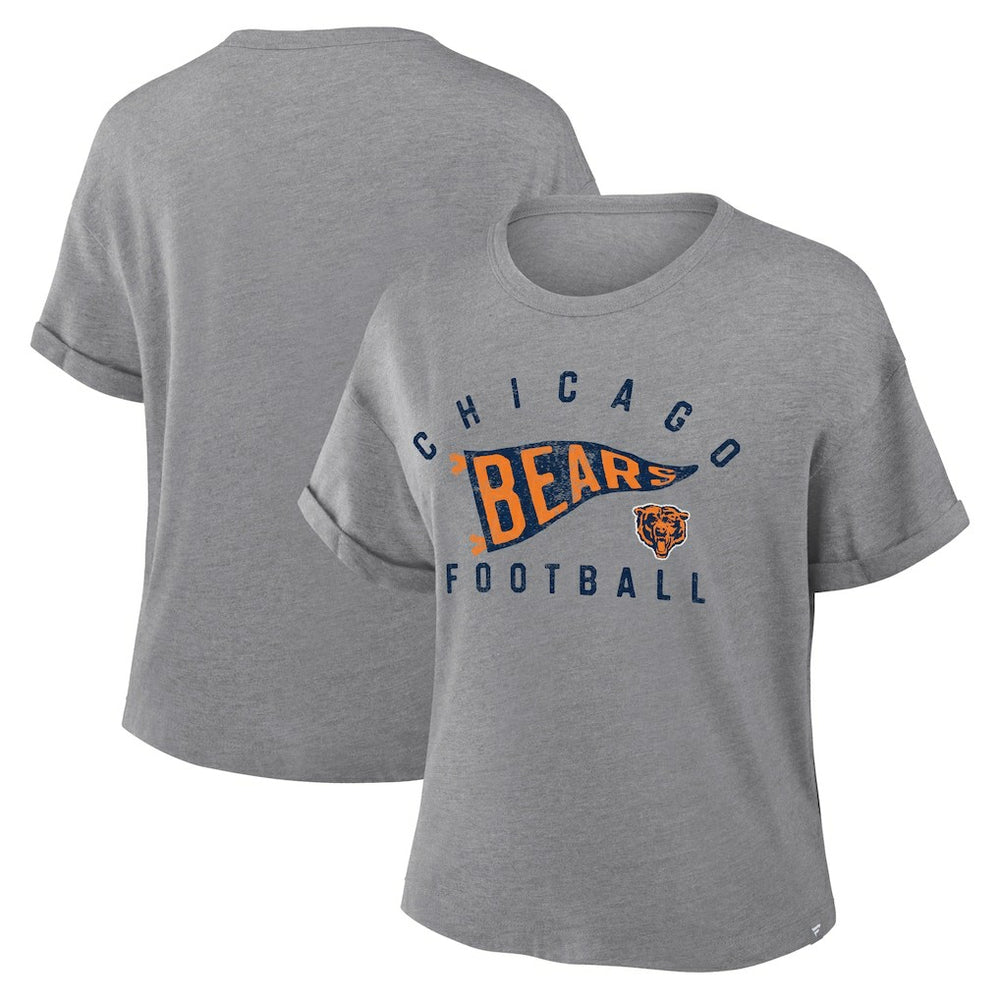 Chicago Bears Women's Pennant Wave Tribute Tri-Blend Boxy T-Shirt - Heather Gray T-shirts