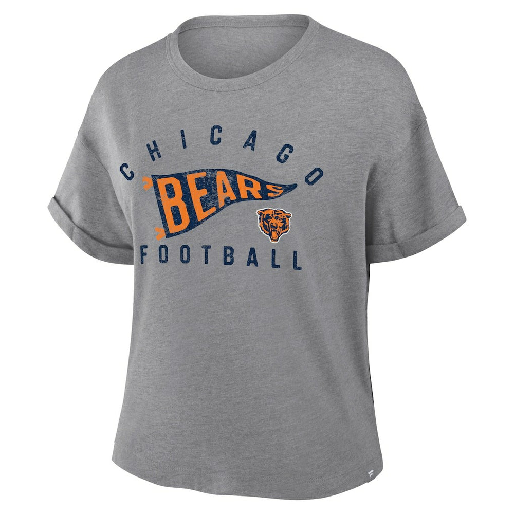 Chicago Bears Women's Pennant Wave Tribute Tri-Blend Boxy T-Shirt - Heather Gray T-shirts