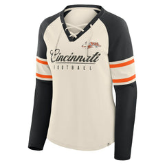 Cincinnati Bengals Women's Hometown Gridiron Hero Raglan Lace-Up V-Neck Long Sleeve T-Shirt - Cream/Black T-shirts