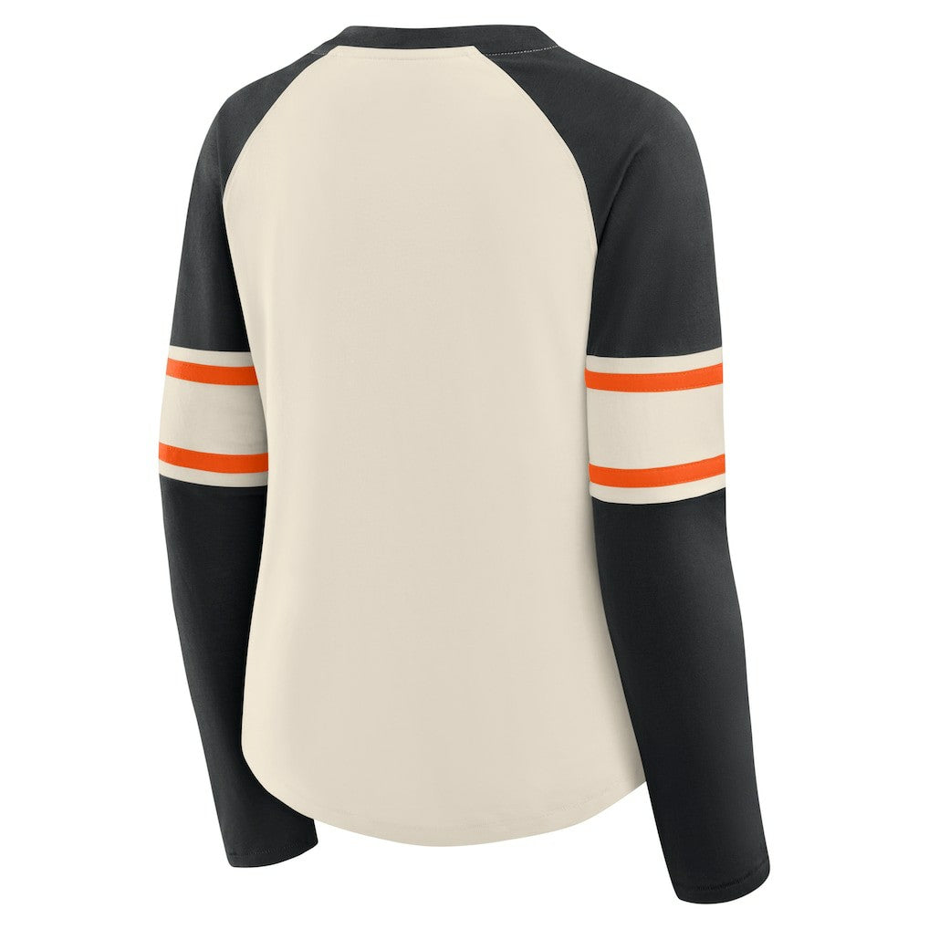Cincinnati Bengals Women's Hometown Gridiron Hero Raglan Lace-Up V-Neck Long Sleeve T-Shirt - Cream/Black T-shirts