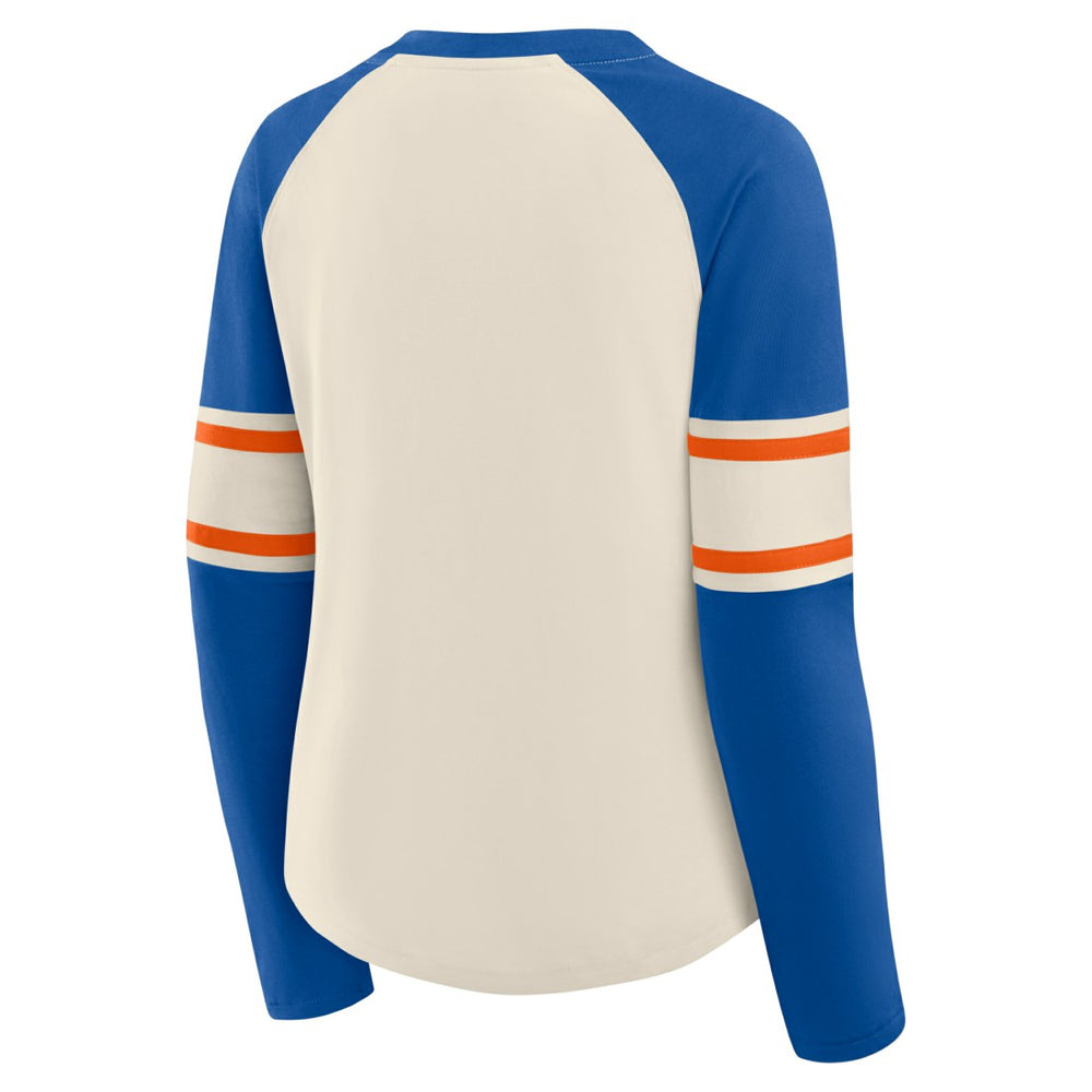 Denver Broncos Women's Hometown Gridiron Hero Raglan Lace-Up V-Neck Long Sleeve T-Shirt - Cream/Royal T-shirts