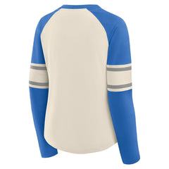 Detroit Lions Women's Hometown Gridiron Hero Raglan Lace-Up V-Neck Long Sleeve T-Shirt - Cream/Blue T-shirts