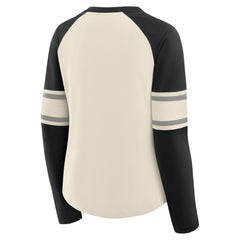 Las Vegas Raiders Women's Hometown Gridiron Hero Raglan Lace-Up V-Neck Long Sleeve T-Shirt - Cream/Black T-shirts