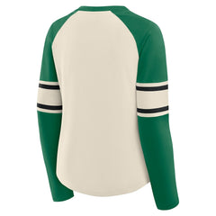 Philadelphia Eagles Women's Hometown Gridiron Hero Raglan Lace-Up V-Neck Long Sleeve T-Shirt - Cream/Kelly Green T-shirts
