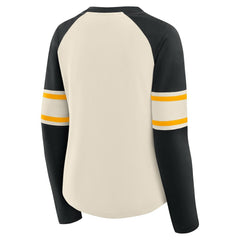 Pittsburgh Steelers Women's Hometown Gridiron Hero Raglan Lace-Up V-Neck Long Sleeve T-Shirt - Cream/Black T-shirts