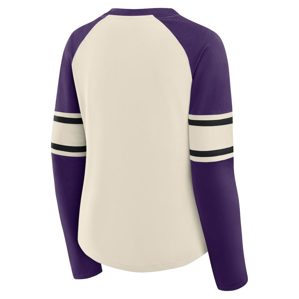 Baltimore Ravens Women's Hometown Gridiron Hero Raglan Lace-Up V-Neck Long Sleeve T-Shirt - Cream/Purple T-shirts