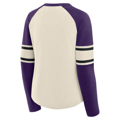 Baltimore Ravens Women's Hometown Gridiron Hero Raglan Lace-Up V-Neck Long Sleeve T-Shirt - Cream/Purple T-shirts