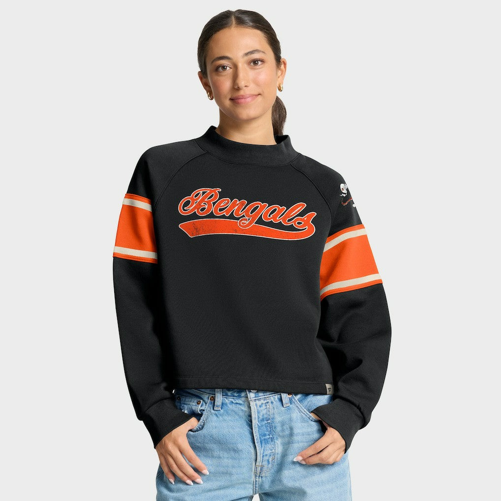 Cincinnati Bengals Oversized Hometown Toss Sweep Mock Neck Pullover - Black Pullover