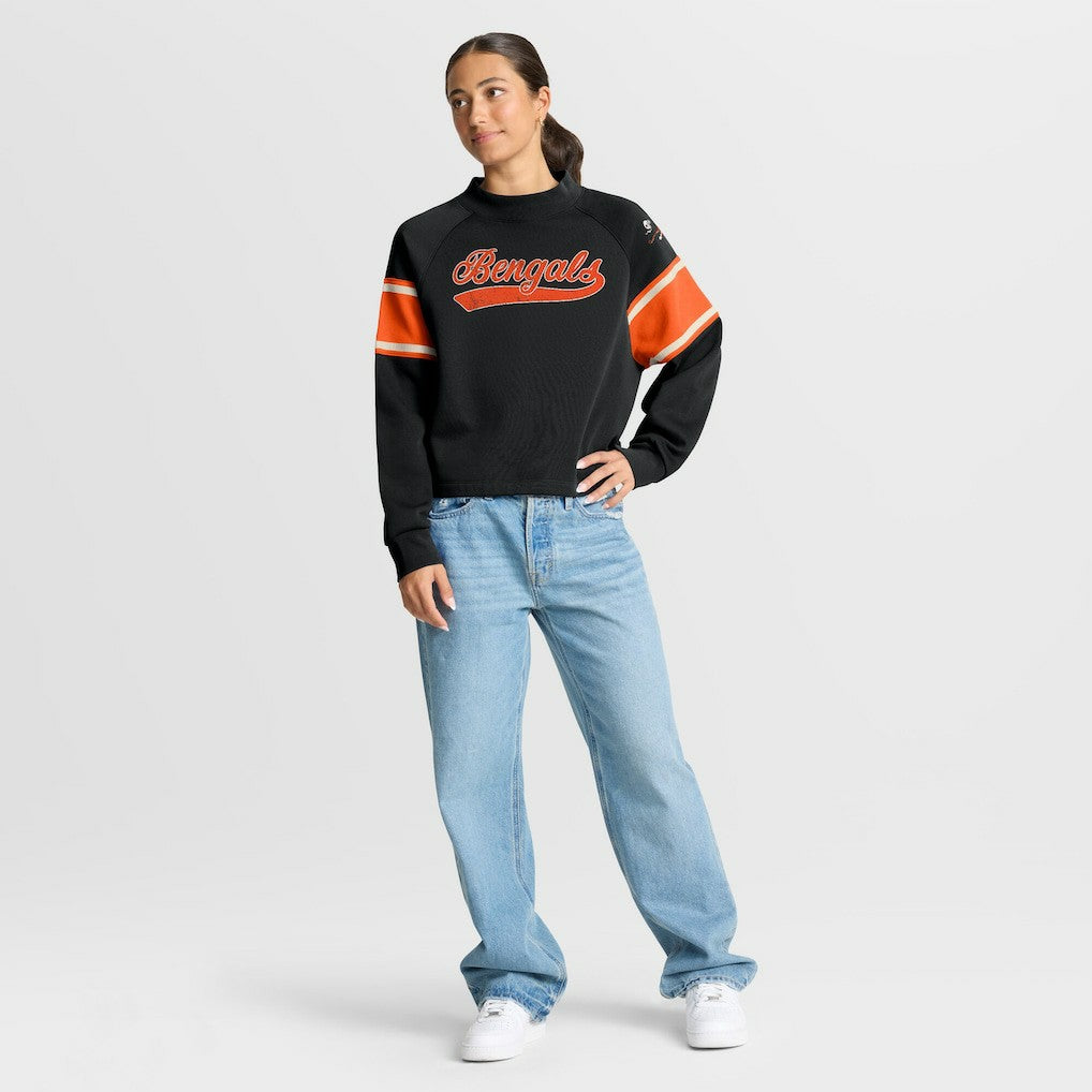 Cincinnati Bengals Oversized Hometown Toss Sweep Mock Neck Pullover - Black Pullover