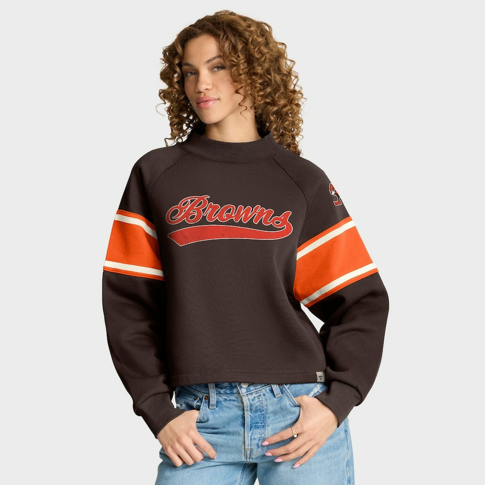 Cleveland Browns Oversized Hometown Toss Sweep Mock Neck Pullover - Brown Pullover