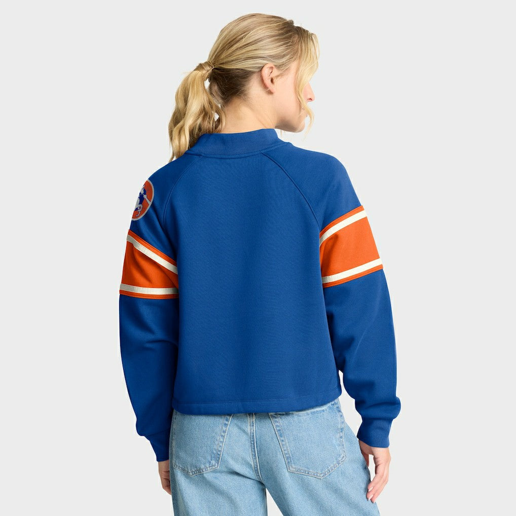 Denver Broncos Oversized Hometown Toss Sweep Mock Neck Pullover - Royal Pullover