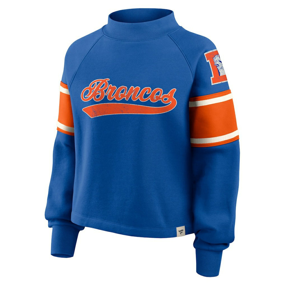 Denver Broncos Oversized Hometown Toss Sweep Mock Neck Pullover - Royal Pullover