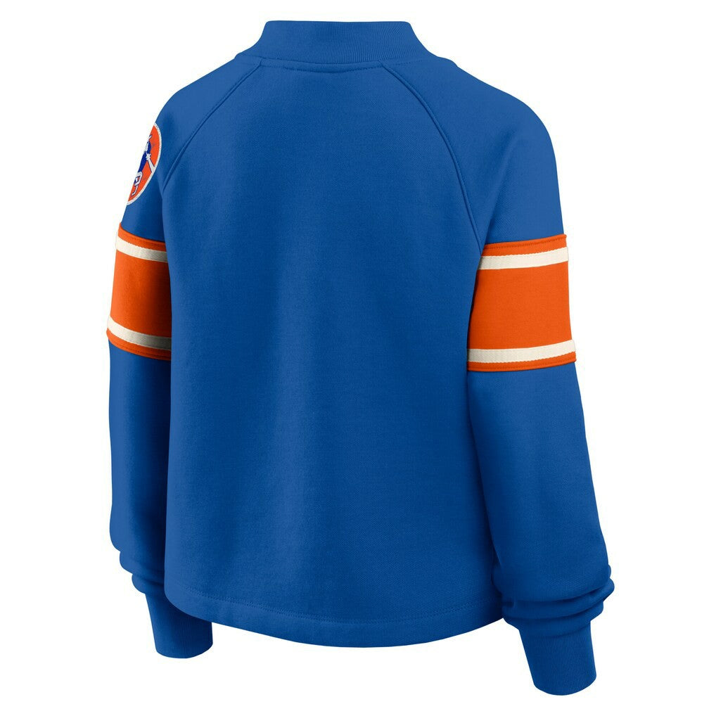Denver Broncos Oversized Hometown Toss Sweep Mock Neck Pullover - Royal Pullover