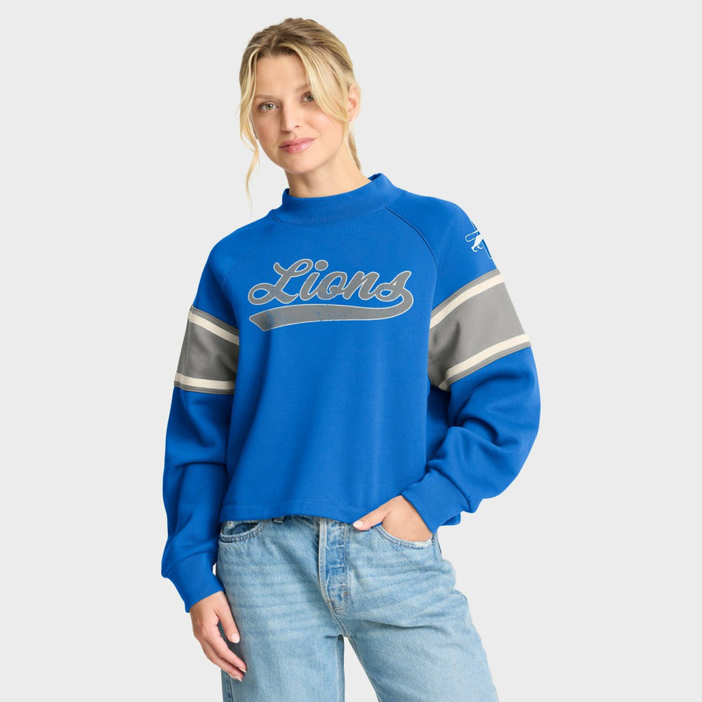 Detroit Lions Oversized Hometown Toss Sweep Mock Neck Pullover - Blue Pullover