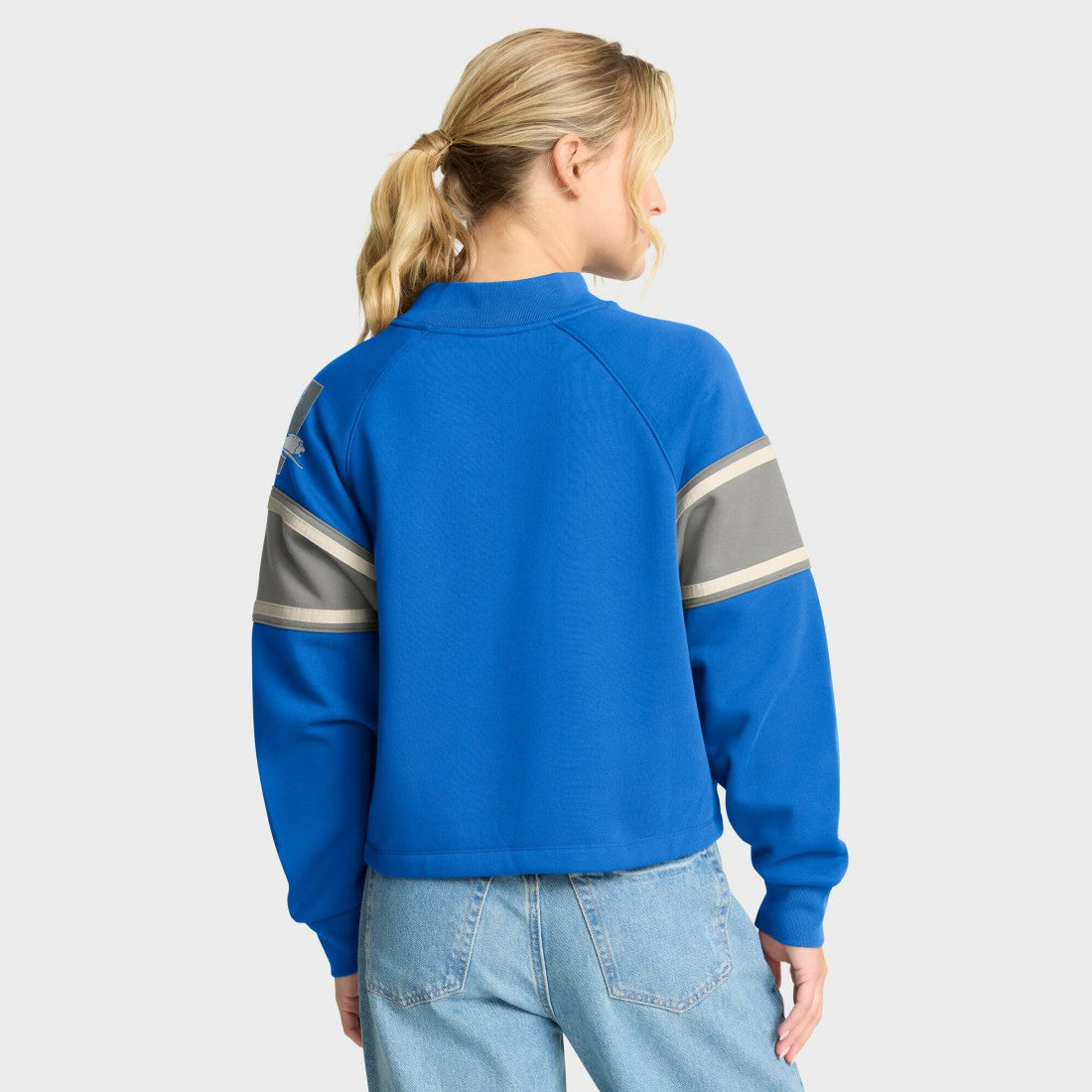 Detroit Lions Oversized Hometown Toss Sweep Mock Neck Pullover - Blue Pullover