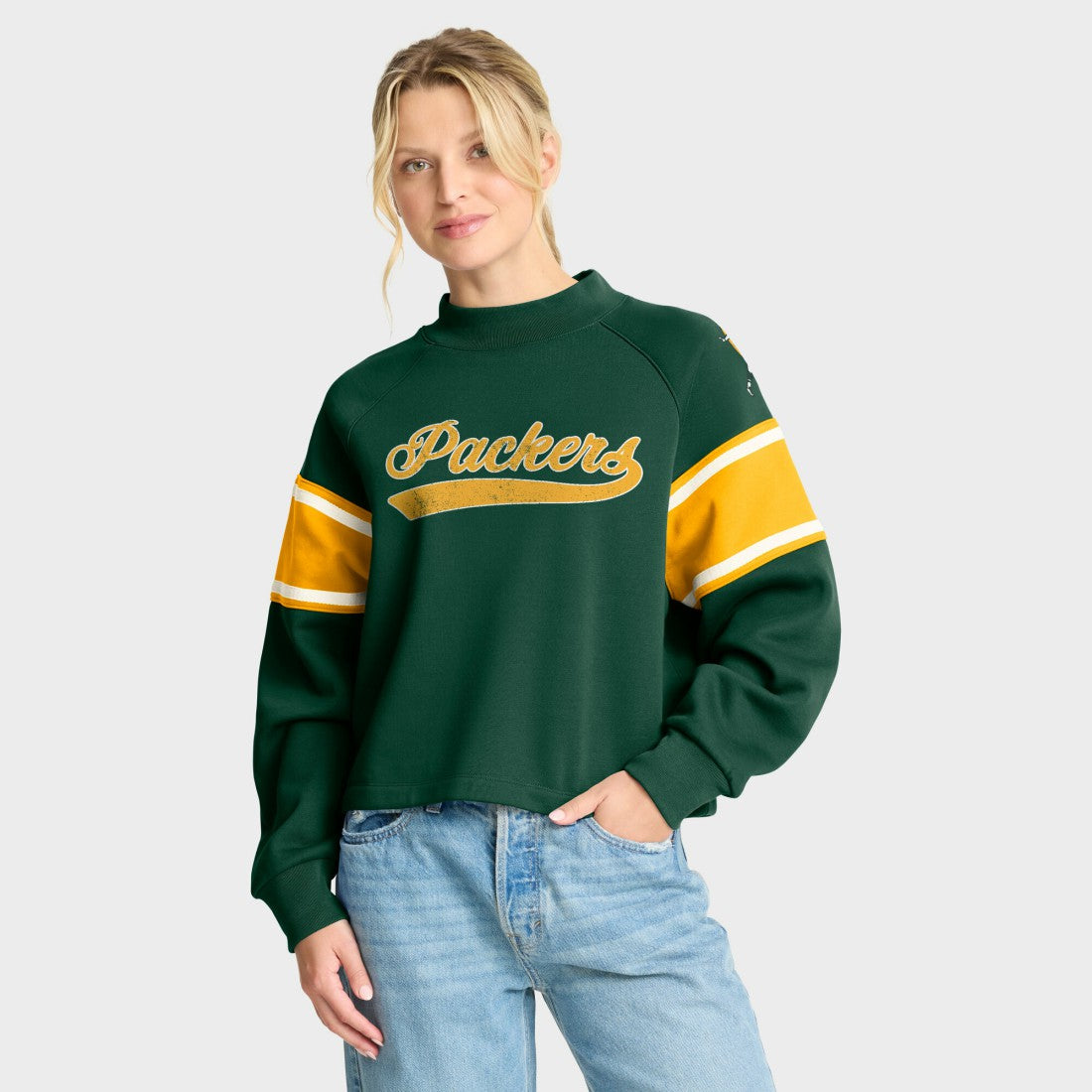 Green Bay Packers Oversized Hometown Toss Sweep Mock Neck Pullover - Green Pullover