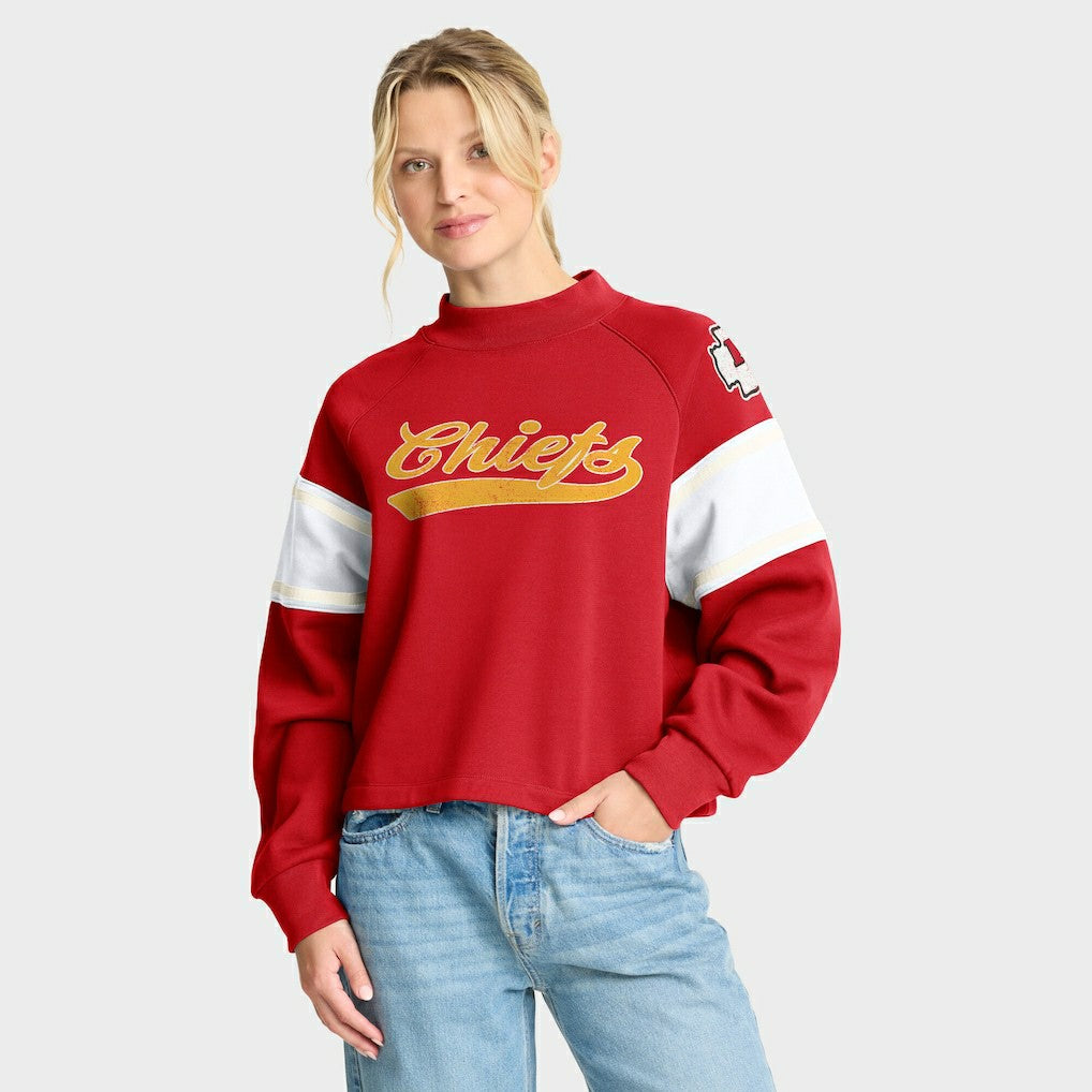 Kansas City Chiefs Oversized Hometown Toss Sweep Mock Neck Pullover - Red Pullover
