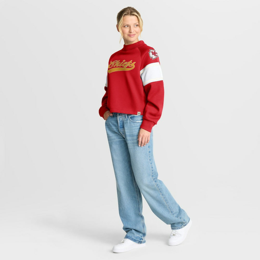 Kansas City Chiefs Oversized Hometown Toss Sweep Mock Neck Pullover - Red Pullover