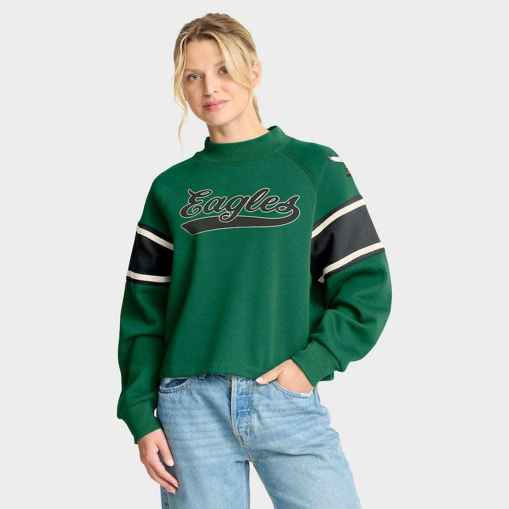 Philadelphia Eagles Oversized Hometown Toss Sweep Mock Neck Pullover - Kelly Green Pullover
