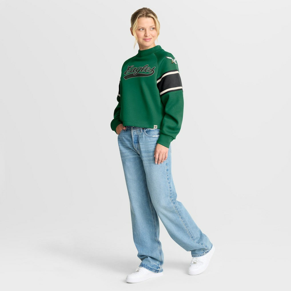Philadelphia Eagles Oversized Hometown Toss Sweep Mock Neck Pullover - Kelly Green Pullover